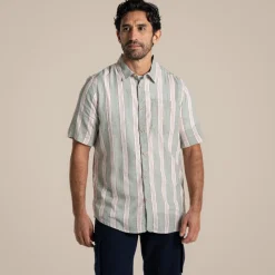 Argino Hemd mit kurzem Ärmel für Herren | Lichen Green Stripe