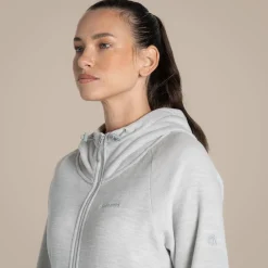 Damen-Fleecejacke Esk mit Kapuze und halbem Reißverschluss | Lunar Grey