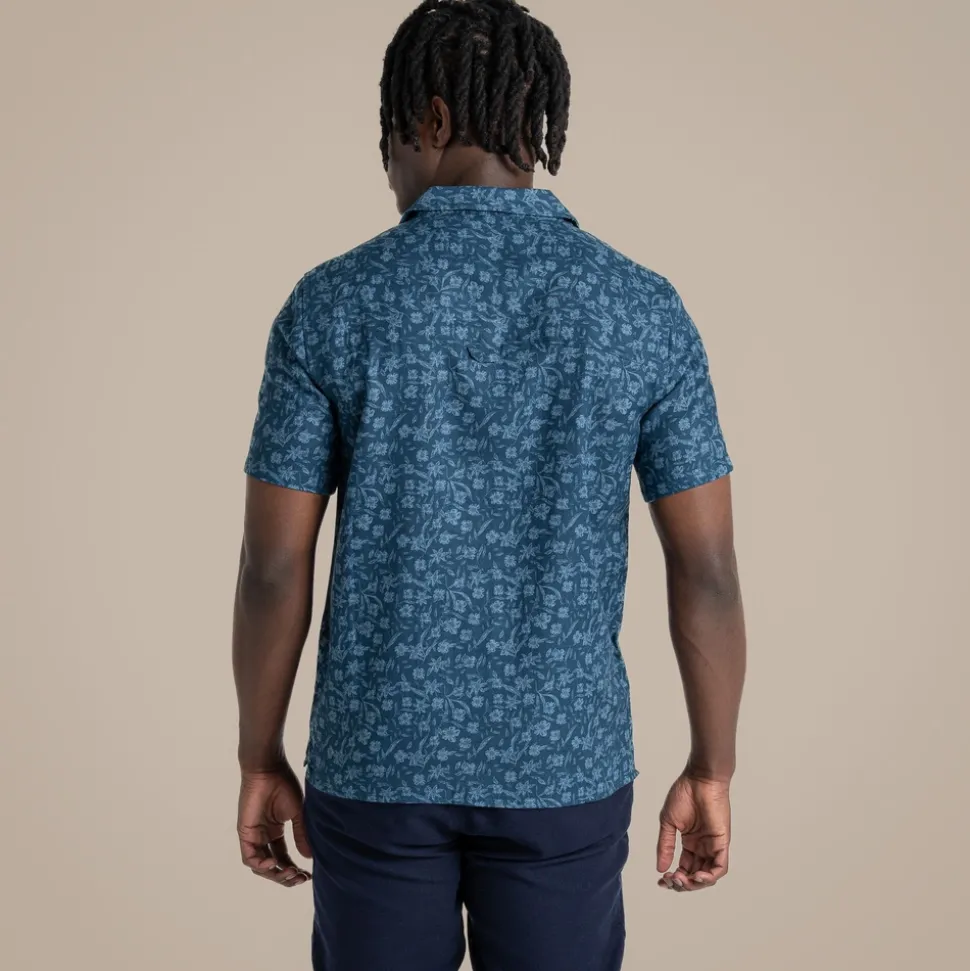 Herren NosiBotanical Pasport Kurzarm Hemd | Poseidon Blue Print