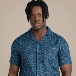 Herren NosiBotanical Pasport Kurzarm Hemd | Poseidon Blue Print
