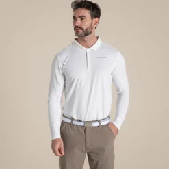 Nosilife Golf Bramshaw Langarm Polohemd für Herren | White