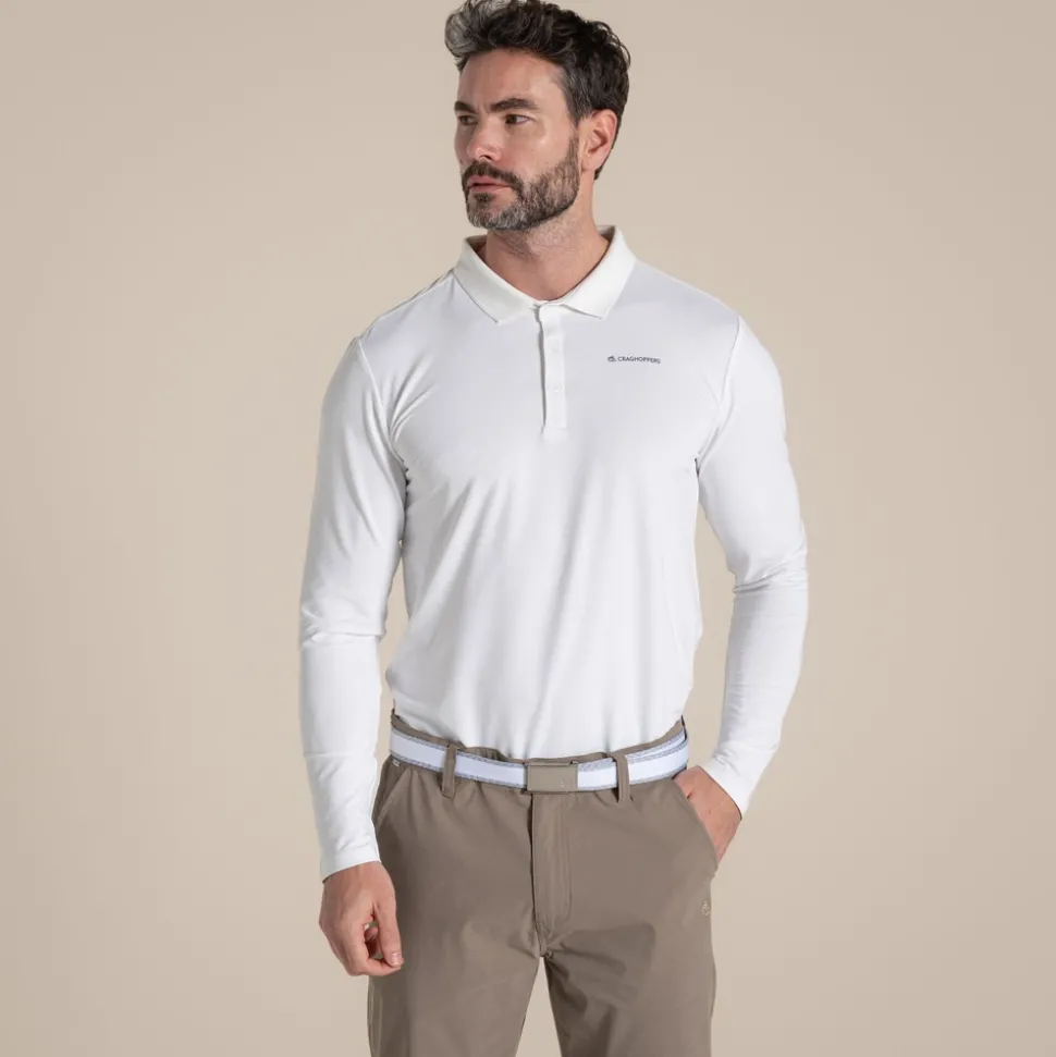 Nosilife Golf Bramshaw Langarm Polohemd für Herren | White