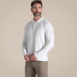 Nosilife Golf Bramshaw Langarm Polohemd für Herren | White