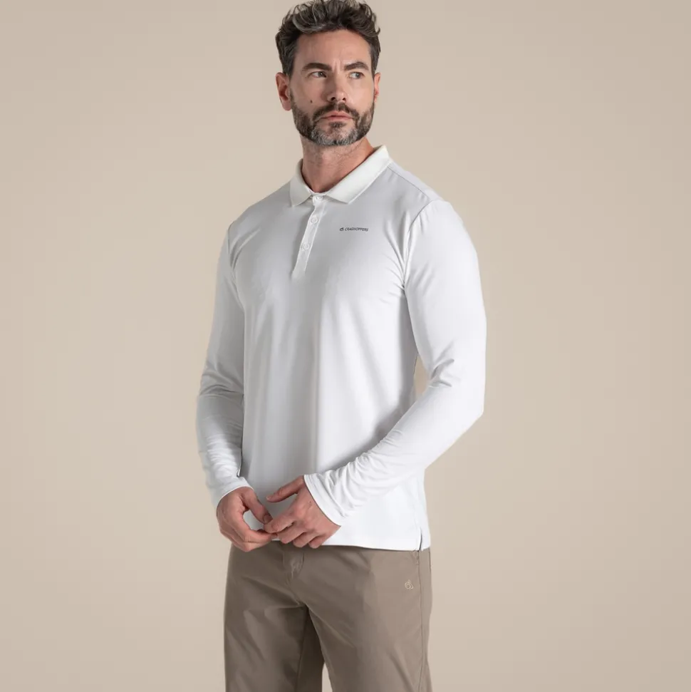 Nosilife Golf Bramshaw Langarm Polohemd für Herren | White
