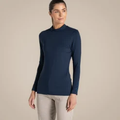 Nosilife Golf Langarmtop mit Stehkragen für Damen | Blue Navy