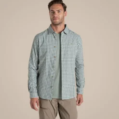 NosiLife Nuoro Check Hemd mit langem Ärmel für Herren | Lichen Green / Ecru Check